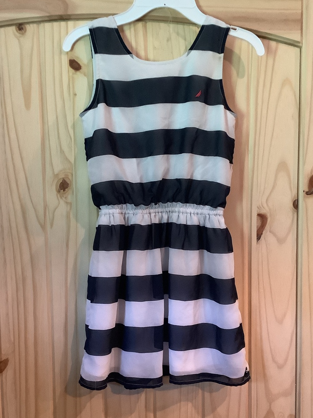 Nautica Girls Size 7 Navy and White Striped Sleeveless Dress